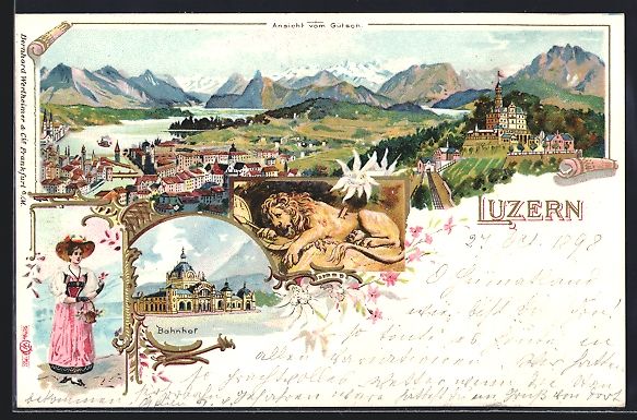 Ansichtskarten: Litho Luzern, Bahnhof, Ansicht vom Güts – Gebraucht aus Berlin von bartko-reher