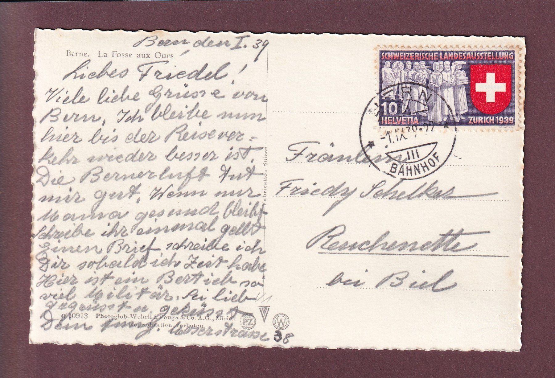 Cartoline postali: BERN - Bärengraben - 1939 – Usato da Pully venduto da nicecards 1