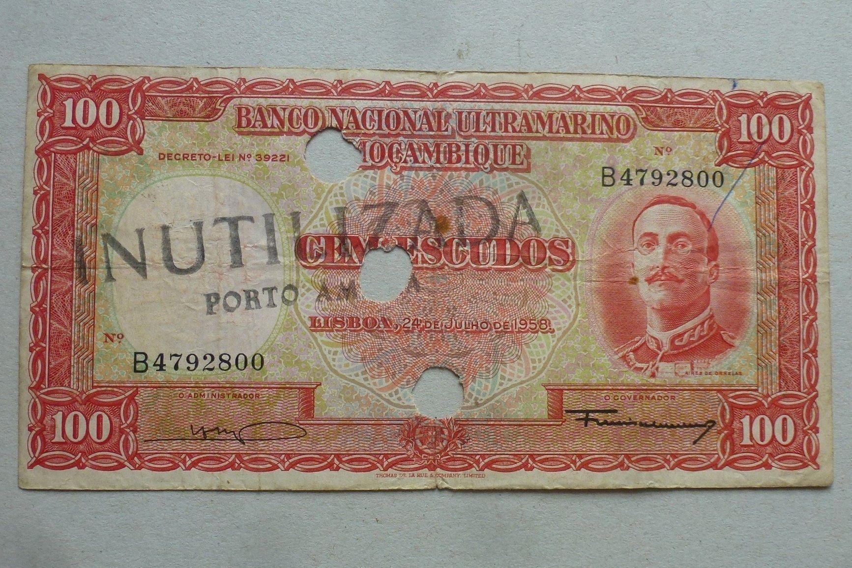 Banknoten: Mocambique ++ 100.- Escudos 1958 – Gebraucht aus Walkringen von Casablanca777