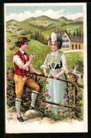 Litho Liebespaar in Schweizer Tracht am 