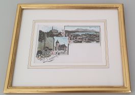 Gruss aus Luzern, Litho-Karte  im Goldrahmen