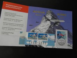 3-teiliger Folder Airbus A380 Matterhorn mit 3 Stempel uniqe