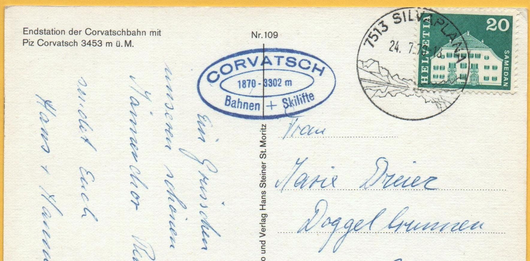 Cartoline postali: SILVAPLANA Endstation der Corvatschbahn mit Piz Corvatsch – Usato da Jona venduto da philajona 1