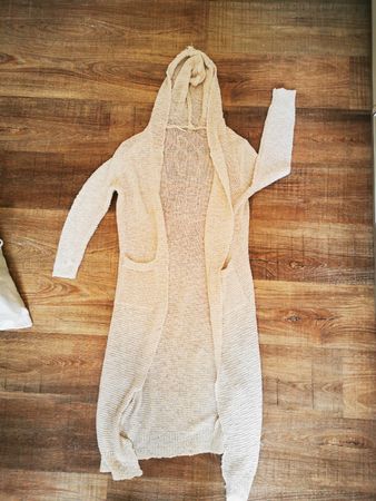 Damen Strickjacke mit Kapuze hellbeige Grösse M