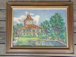 SCHLOSS WYL IN SCHLOSS WIL BERN ORIGINAL OELGEMÄLDE SIGNIERT