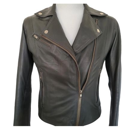 Kurze Biker Lederjacke, dunkelgrün