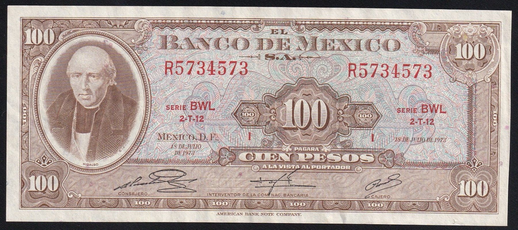 Banknoten: Mexiko 100 Pesos 1973 – Gebraucht aus Brugg AG von banknoten_muesli