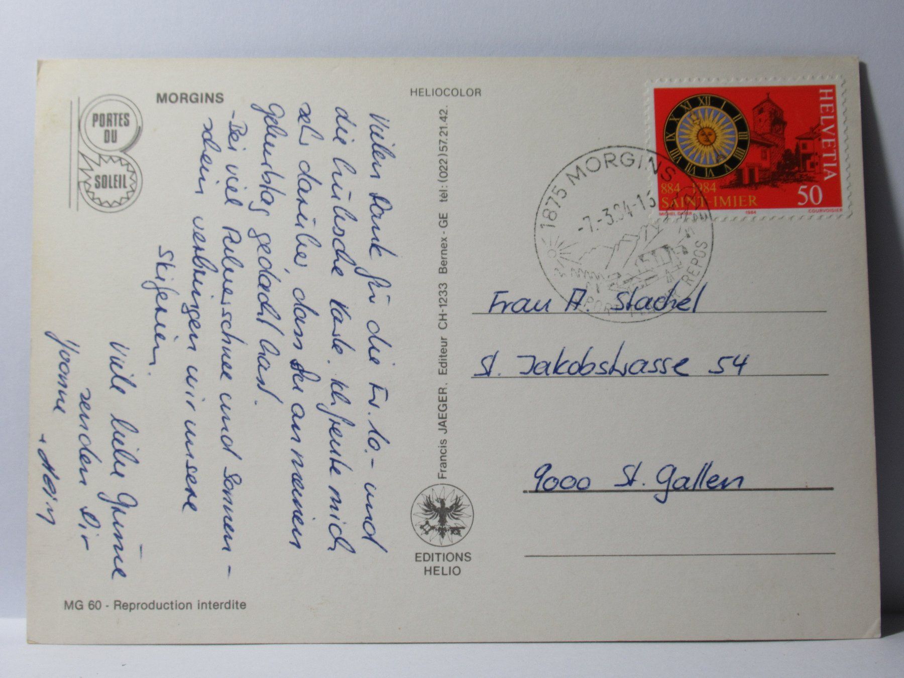 Ansichtskarten: Morgins 1984 – Gebraucht aus Grenchen von Bluemchen1900 1