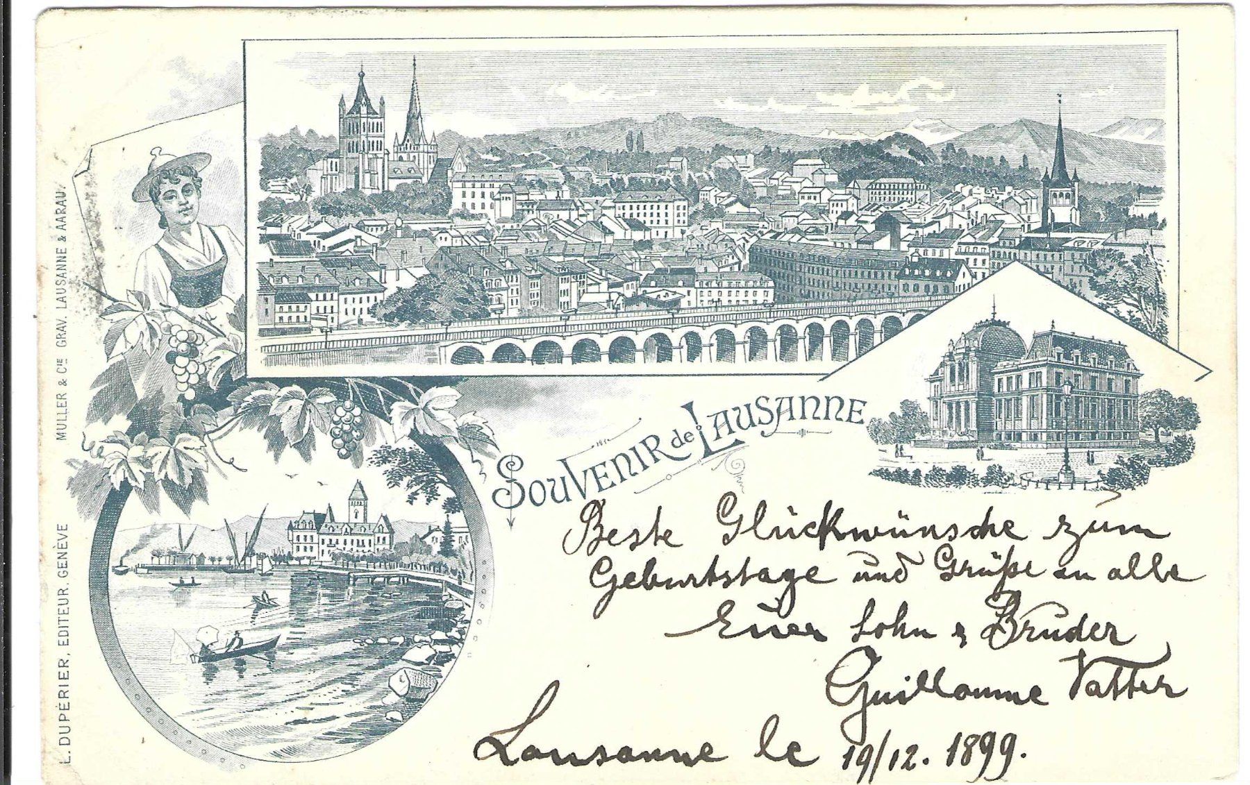 Cartoline postali: Souvenier de Lausanne, Litho – Usato da Wildhaus venduto da Brunphil