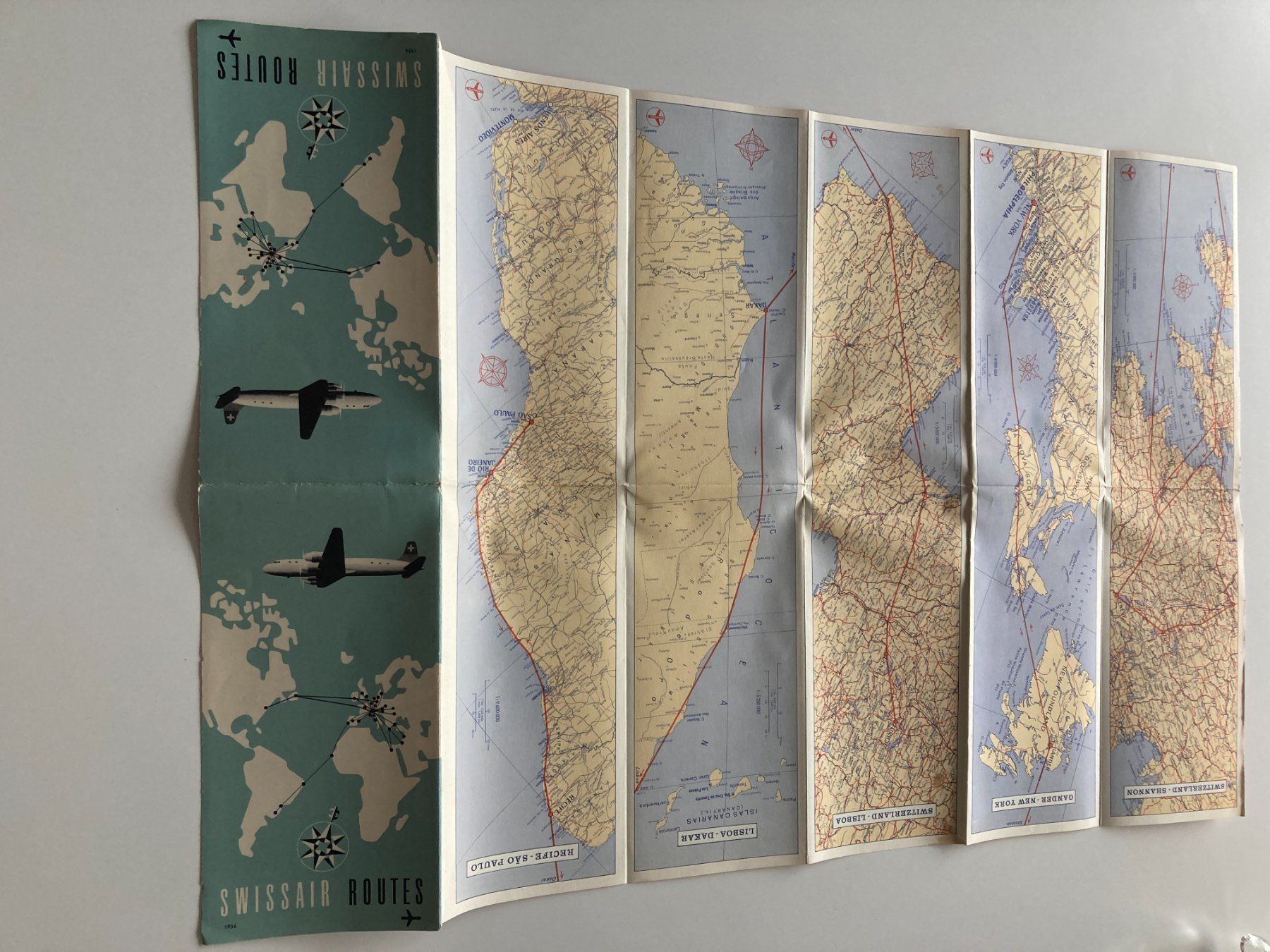 Landkarten & Atlanten: Swissair Route Plan 1954 – Gebraucht aus Wil SG von Pin05 2