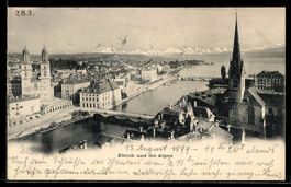 Zürich, Ortsansicht mit Alpenpanorama