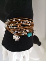 🤩LEDER ARMBAND MIT AMULETTEN & TÜRKIS NEU