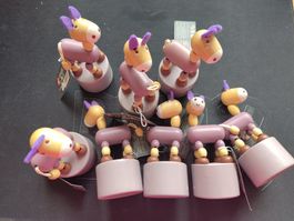 8 Esel Pferd Drückfigur Holz Janod violet Restposten
