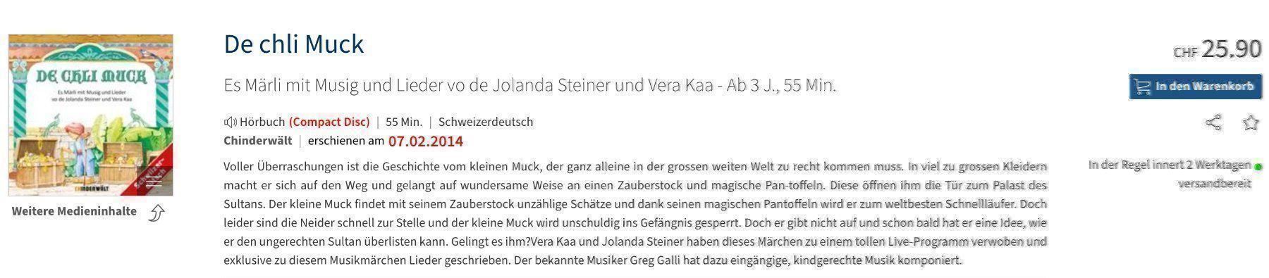 CD: 2 CD: De chli Muck & Chinderliedli – Usato da Rothenburg venduto da Kaulquappe55 1