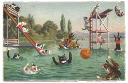 Katzenkarte - Künstler M. Künzli No 4695 - Schwimmen im See