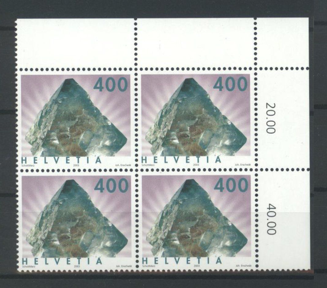 Tutti i francobolli: 2003, Dauermarken Mineralien, Viererblöcke ** – Usato da Willisau venduto da Vollstempel