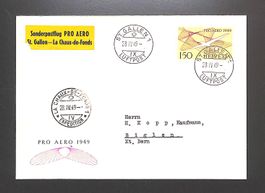 1949 Flugpost F45 ST. GALLEN - La Chaux-de-Fonds Illustriert