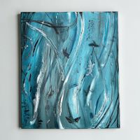 Abstraktes Acrylgemälde „Bewegung in Türkis“ 50x60cm Unikat