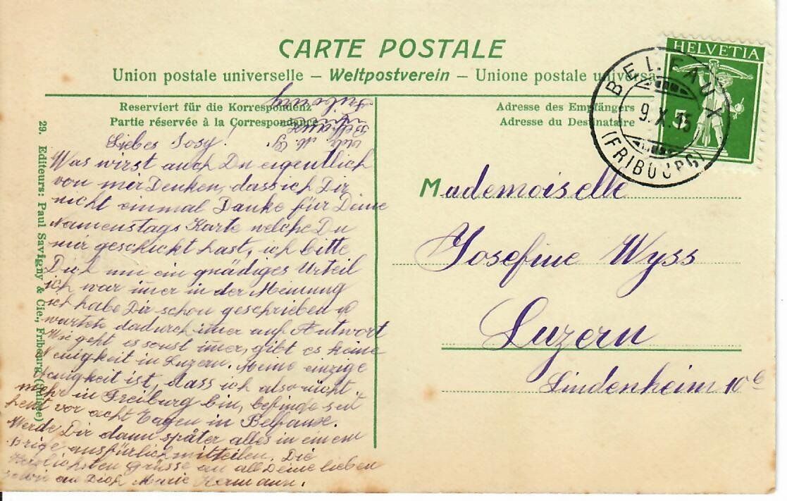 Cartoline postali: Belfaux 1915 – Usato da Hochdorf venduto da Ziegel-16 1