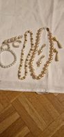 Vintage Schmuckset mit Perlen: Halskette, Ohrringe, Brosche