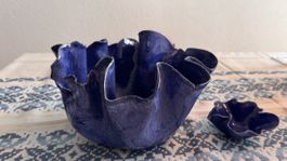 Deko-Schalen Set, Keramik, Blau-Silberrand, Top Zustand!