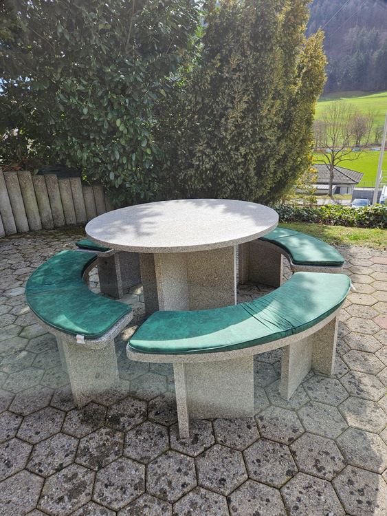 Garten Granittisch, Steintisch mit 4 Sitzbänke Kaufen auf Ricardo