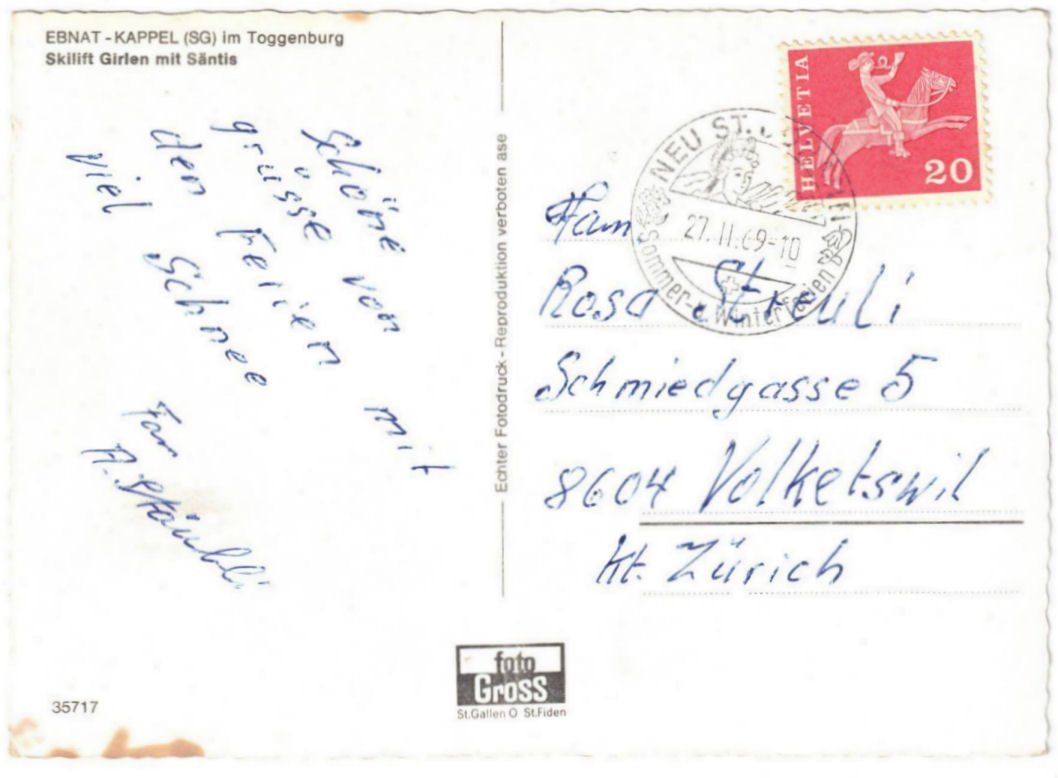 Cartoline postali: Ebnat Kappl - Skilift Girlen – Usato da Binningen venduto da Mountainrider 1