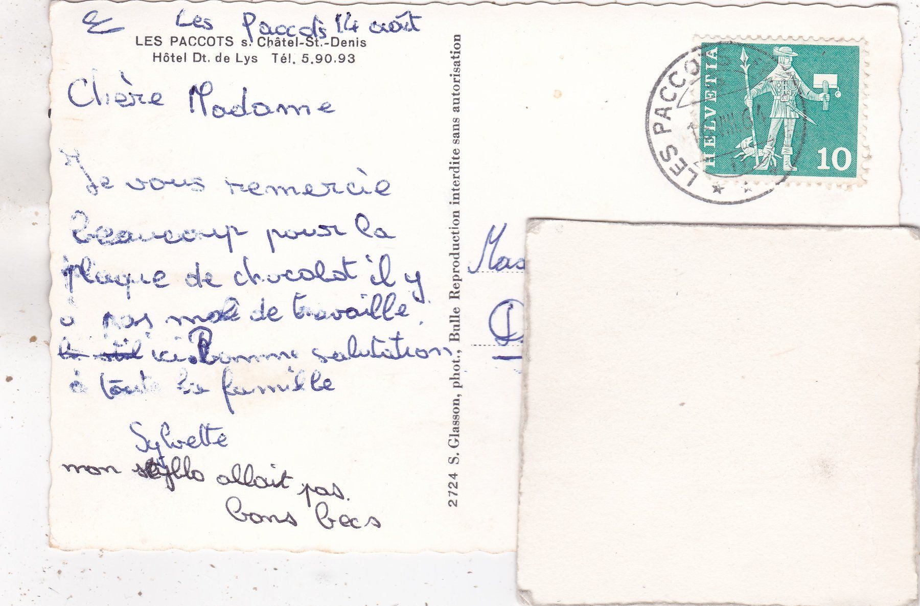 Cartoline postali: Les Paccots s Châtel St. Denis Hotel de Lys 1964 – Usato da Herisau venduto da Lisegrat2008 1