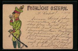 Handgemalt: Osterhase in Uniform, Fröhl