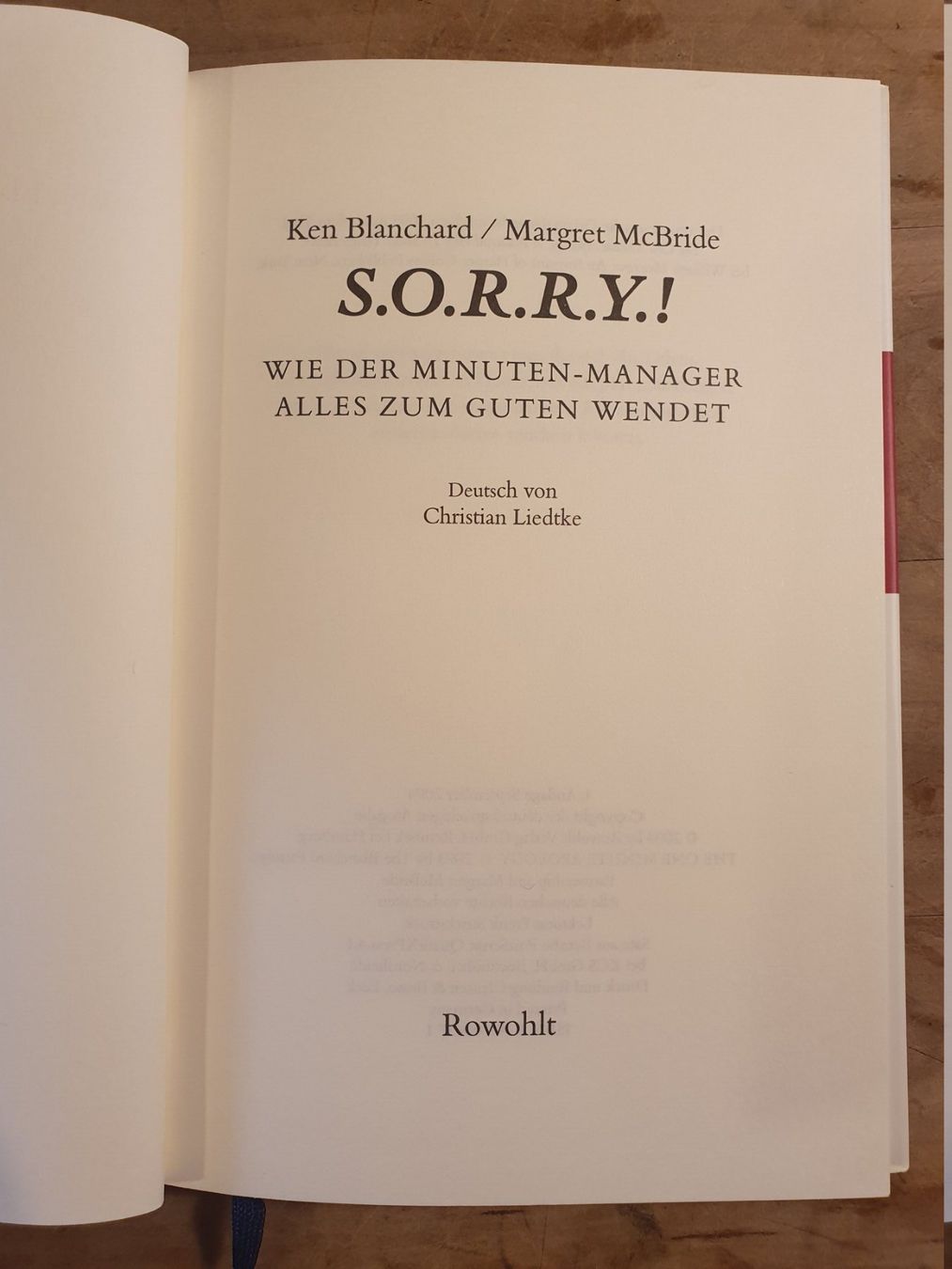 Libri: S.O.R.R.Y.! Ken Blanchard Margaret McBride Rowohlt – Usato da Zürich venduto da loosebone 2