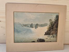 Historischer Kupferstich Rheinfall gerahmt 25x35 cm