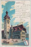 LU 8 Steinmann Litho Luzern Rathaus mit Kutsche, belebt 1902