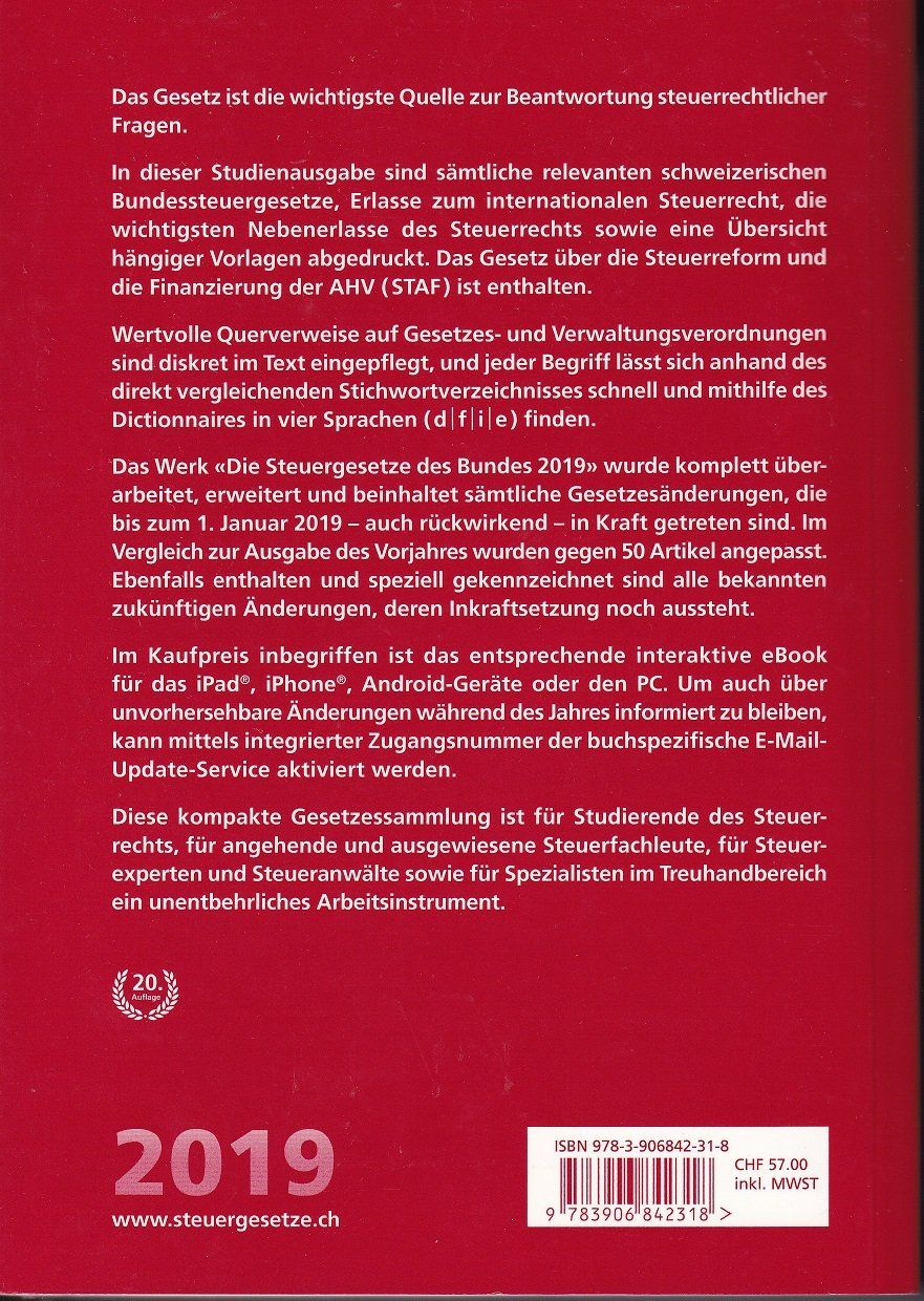 Libri: Die Steuergesetze des Bundes 2019 – Usato da Elgg venduto da Charts 1