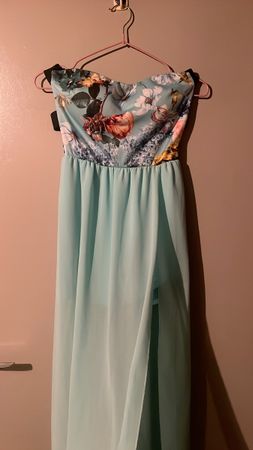 Sommerkleid trägerlos floral hellblau gebraucht