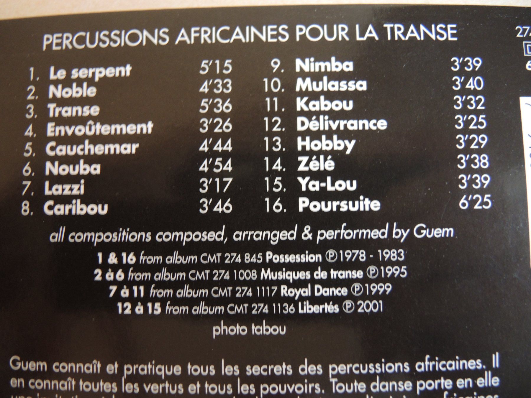 CD: CD - GUEM  Percussions Africaines pour la Transe - Afrika P. – Usato da Rorschach venduto da maeck8 3