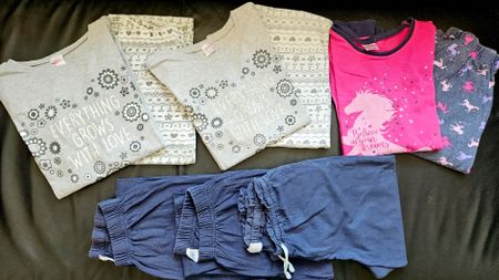 Mädchen Schlafanzug 3 Sets + 3 Schlafhosen bunt verschieden