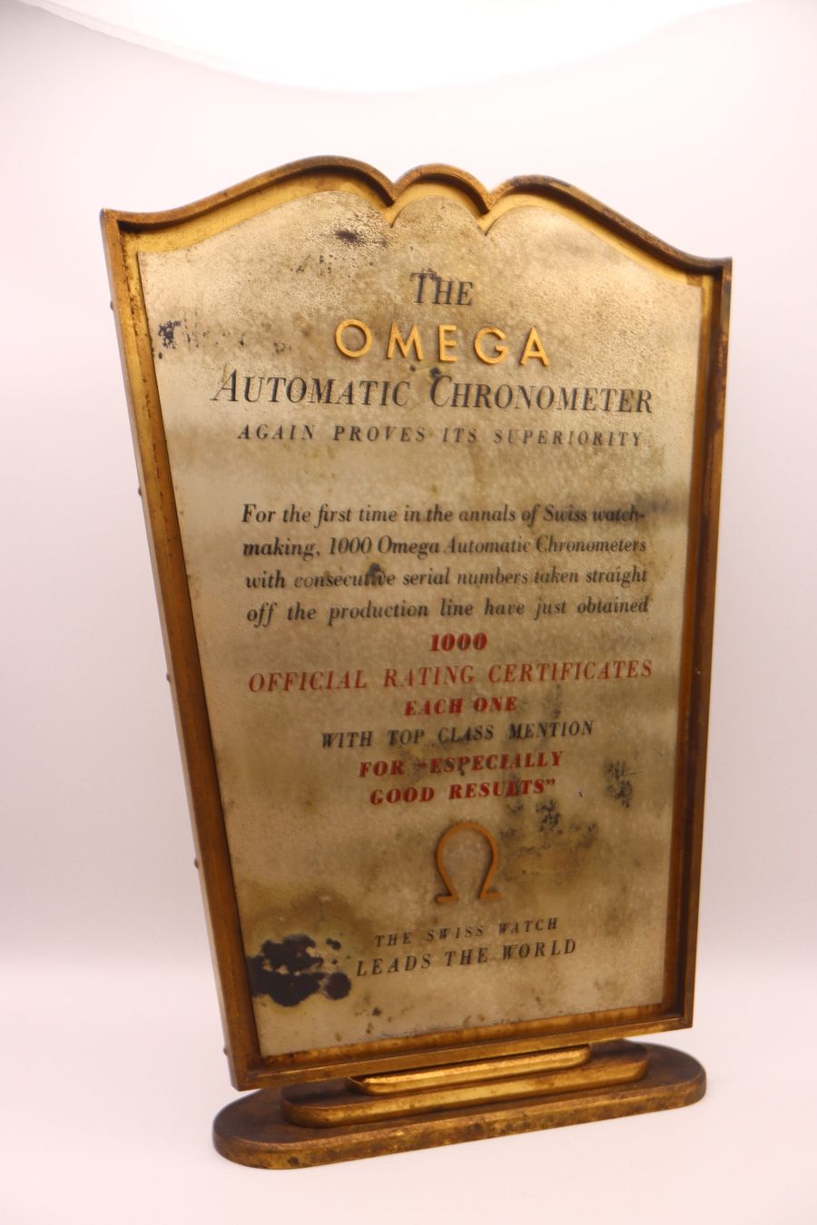 Omega Orologi: Rare - Omega Chronometer Display 1950er Messing Werbung – Usato da Zürich venduto da KE-Sales