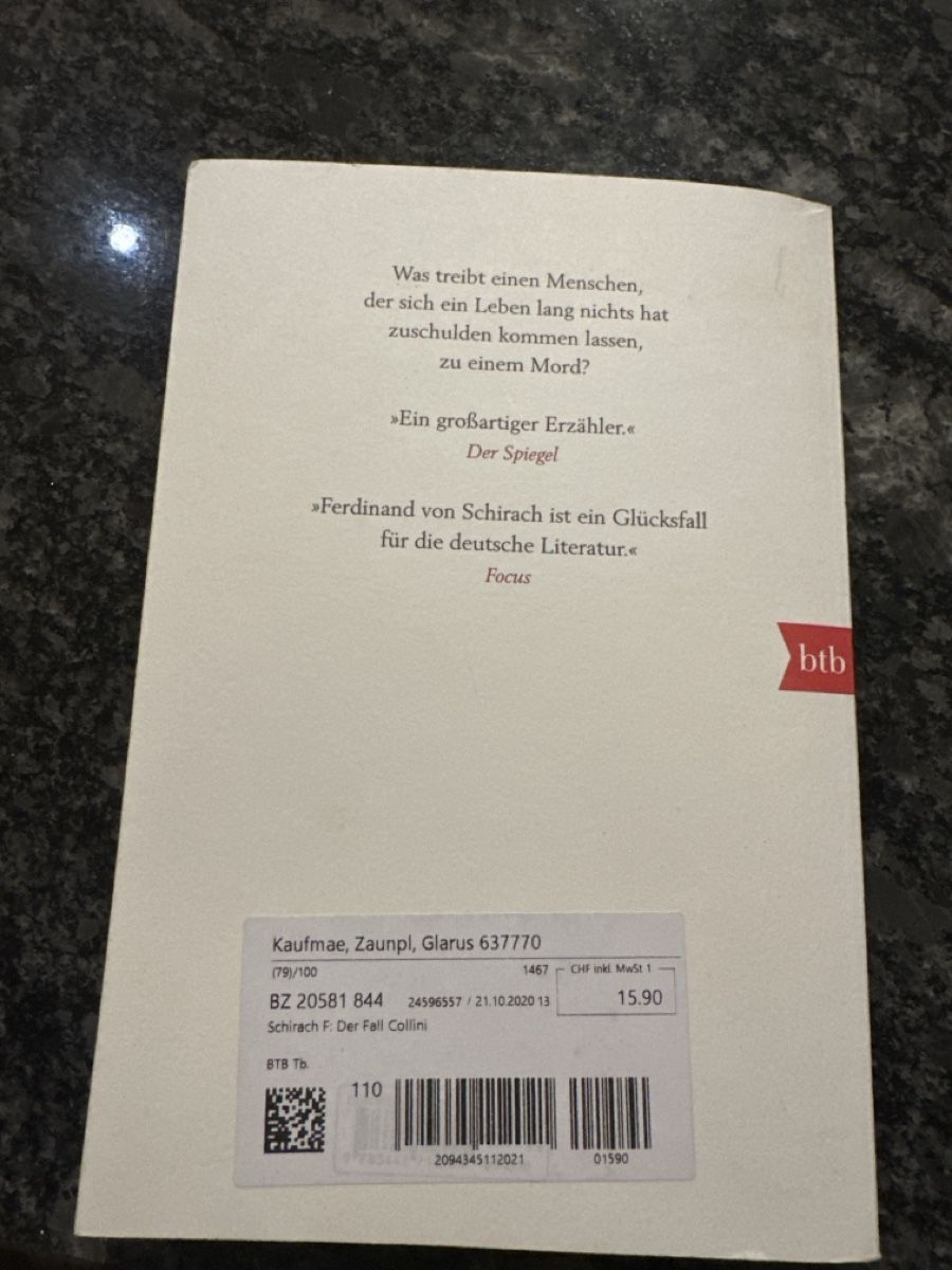 Bücher: Ferdinand von Schirach - Der Fall Collini, Roman, Top! – Gebraucht aus Netstal von muj_q7ty 1