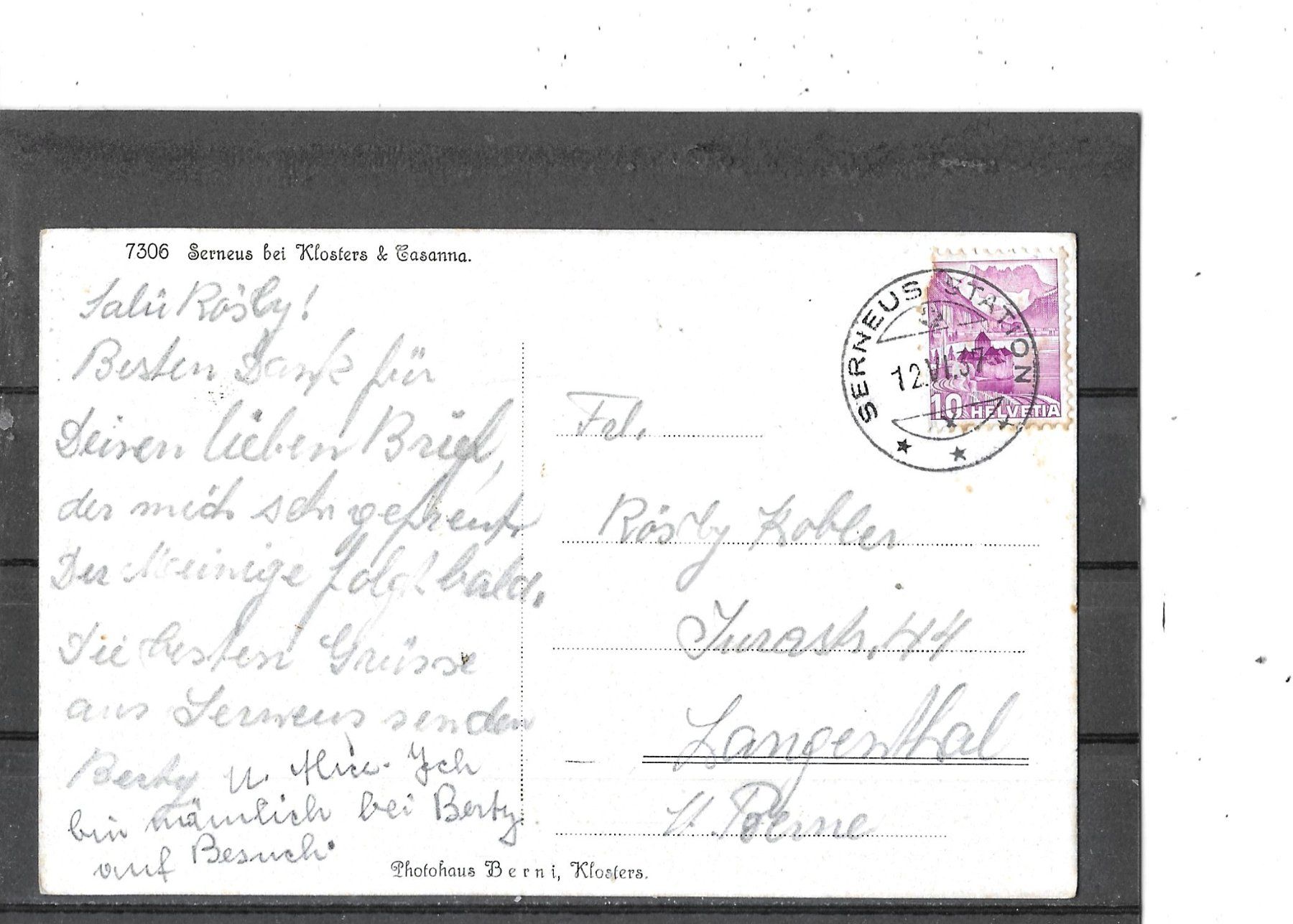 Cartes postales: GR Serneus bei Klosters 1937 – D'occasion à Schocherswil par Wilare 1