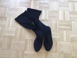 Black Suede Over The Knee Boots Size 37 Metallic Heel