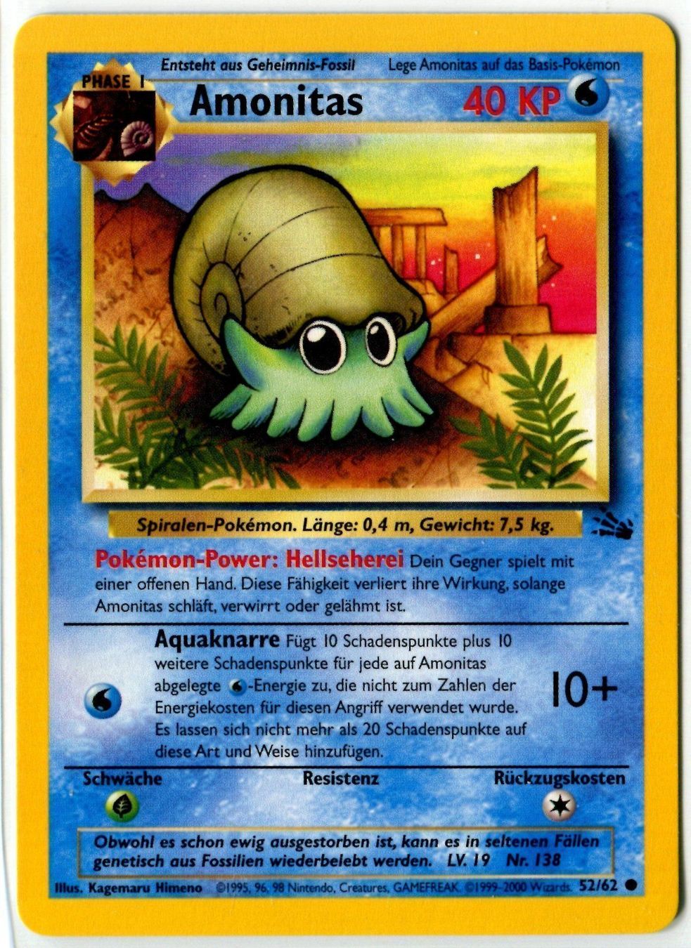 Pokémon Carte collezionabili: Amonitas Fossil Set 52/62 Deutsch Mint – Nuovo (secondo la descrizione) da Dornach venduto da Deco89