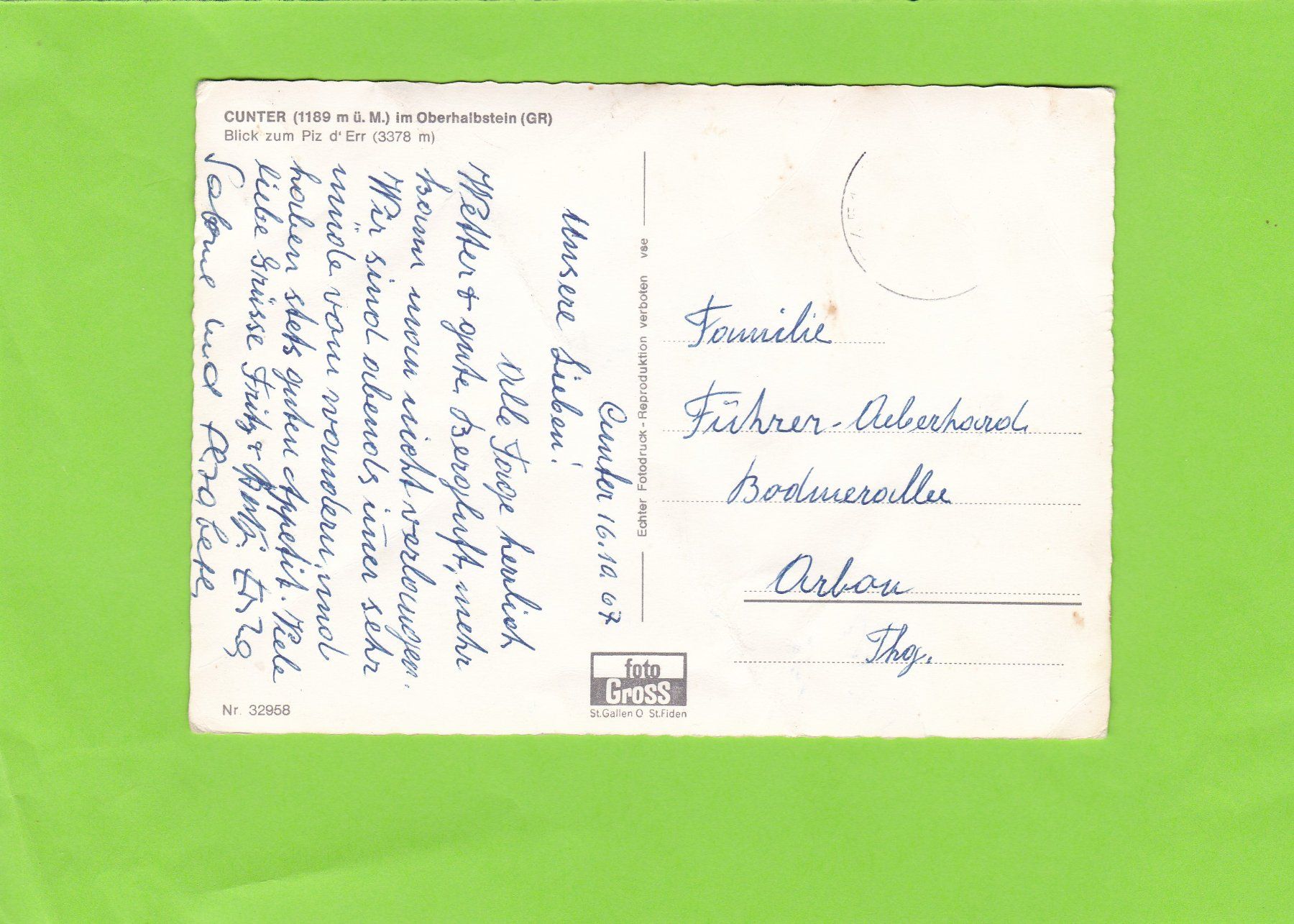 Cartoline postali: Cunter im Oberhalbstein GR – Usato da St. Peterzell venduto da neckertal 1