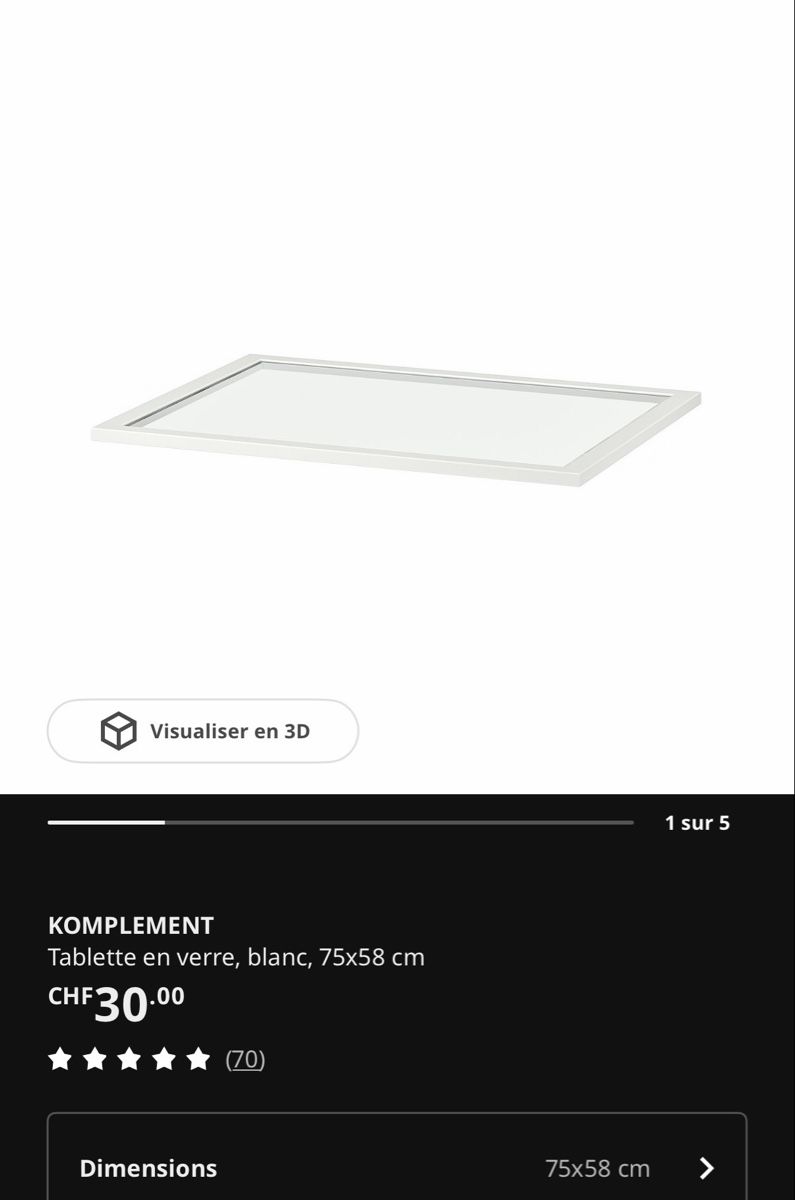 Scaffali: IKEA pax komplement tablette verre 75x58 – Nuovo e nell'imballaggio originale da Châtel-Montsalvens venduto da lis_8dd6