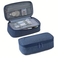 Grosses Schüler Etui Federmäppchen Navy Blau Neu