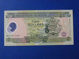Seltene Solomon Inseln Banknote 2 Dollar, Bankfrisch