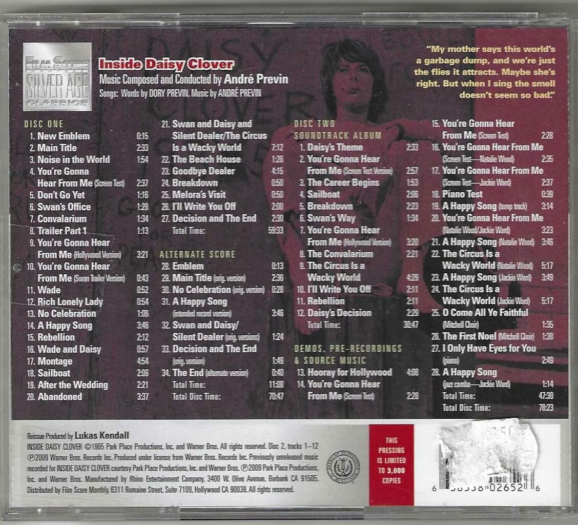 CD: Andre Previn - Inside Daisy Clover - 2 X CD – Usato da Genève venduto da CDLPBookS 1