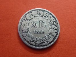 1/2 Fr. 1899  nur 0,40 Mio. Stück  -  ungereinigt mit Patina
