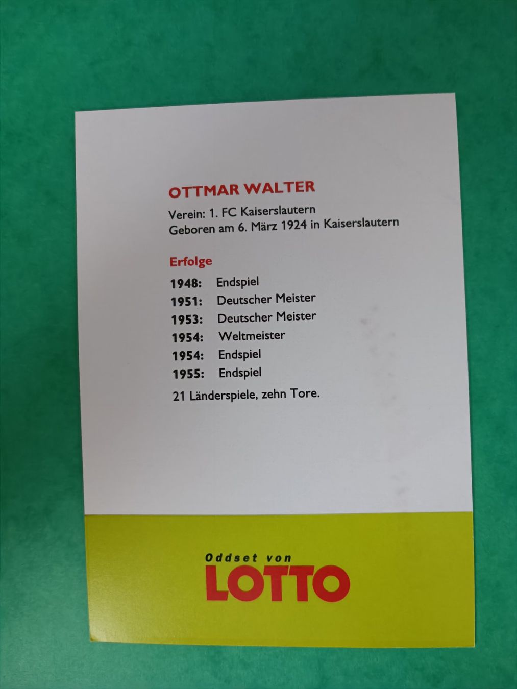 Autographes: Ottmar Walter - Weltmeister 1954 – D'occasion à Menziken par Autogramme 1