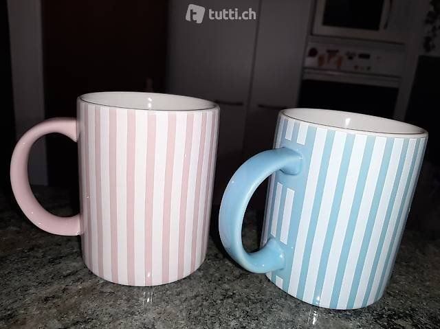 Tazze: ER UND SIE KAFFEE BECHER GESTREIFT ROSA BLAU – Nuovo (secondo la descrizione) da spreitenbach venduto da lumbalplatte 1
