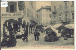 Lugano - Rue a Lugano - Hotel des Anglais - animee